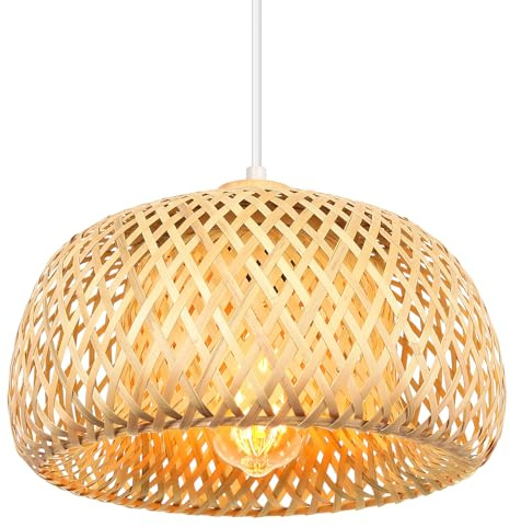 iDEGU Lampadario a sospensione vintage in bambù e legno, 30 cm, lampada da soffitto, stile bohemien, E27, illuminazione decorativa, lampada a sospensione, per sala da pranzo, soggiorno, camera da