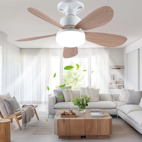 Ventilatori da soffitto con luci e telecomando, ventilatore a LED dimmerabile ultra silenzioso con venature del legno, timer 1/2/4 ore, attacco E27 moderno per camera da letto, soggiorno, sala da pra