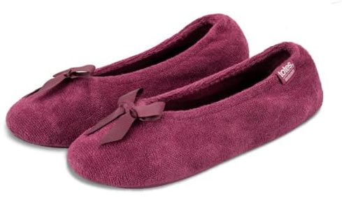 Isotoner Chaussons ballerines en tissu éponge pour femme, bordeaux, 37/38 EU