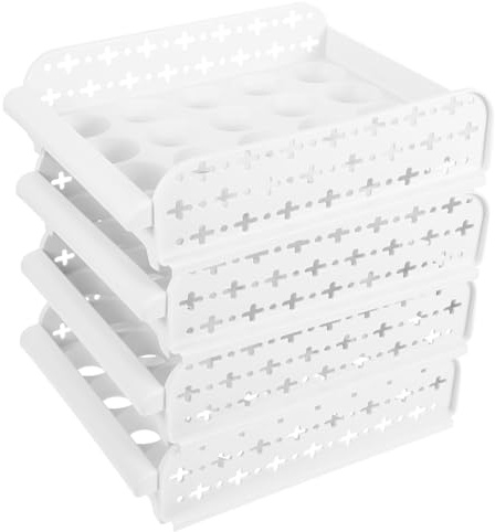 Contenitore Uova Impilabile 4 Strati Pp Bianco per Cucina | 30 Posti per Livello, Design a Scanalature, Fissaggio Vassoio, per Freezer Domestico Stile Casuale