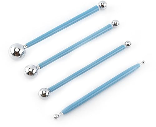 Wakects Strumenti di Modellazione a Sfere in Acciaio Inossidabile, Strumenti a Sfera in Metallo a Doppia estremità da 4 Pacchi per Decorazione di Torte con Manico in Gomma a 8 Dimensioni
