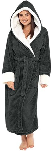 Generisch Bademantel Damen Flauschig,Fleece Morgenmantel Lang Weicher und Bequemer mit Kapuze Winter Dicke Bademäntels Hausmantel Saunabademantel Schlafanzug Pyjama,Bademantel Waffelpique