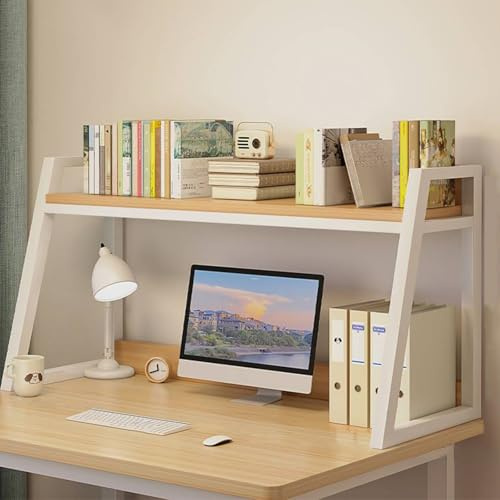Dalumian Leiterregal für Schreibtisch, industrieller Wohnheimschreibtisch, Bücherregal für Computertisch, Desktop-Bücherregal-Aufbewahrungsorganisator, Ausstellungsständer für Büro (weiß)(2-Tier)