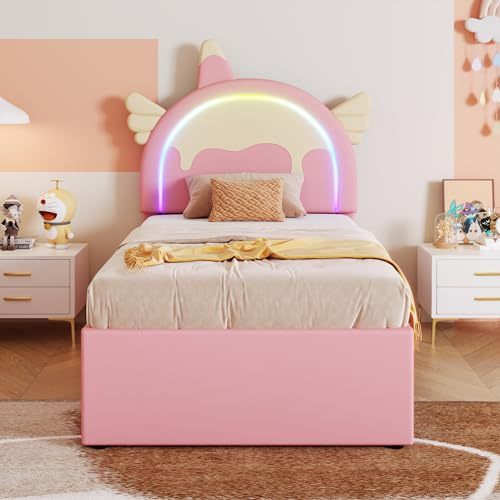 VIVCA Cuna de dibujos animados con forma de unicornio, 90 x 200 cm, equipada con cama enrollable extraíble, material de poliuretano, color rosa