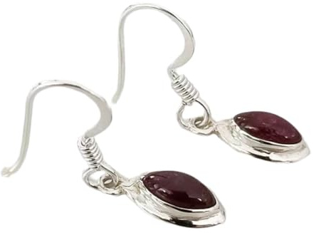 Ohrhänger mit natürlichem Rubin (6 mm) | Gefertigt aus 925er Sterlingsilber, versilbert | Marquise-Schliff, schlichter, minimalistischer Stil | Für Damen und Mädchen | LK_RDG_00012