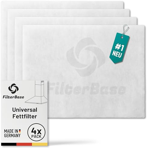 FilterBase® Pack de 4 Filtros de Grasa Universales para Campana | 52x40 cm Recortable – Fabricado en Alemania Filtro para Campana Extractora