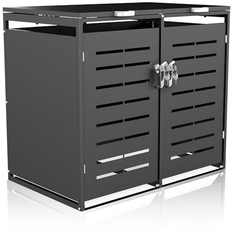 Mülltonnenbox 2er für 240L, Verzinkter Stahl Mülltonnenverkleidung, Witterungsbeständige Müllbox mit Gasdruckfedern & Mülltrennungs-Aufkleber, Anthrazit (Lieferung in 2 Paketen: Karton A+B)