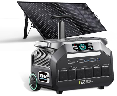 IEE 3200W Estación de Energía Portátil P3200 con 1 Panel 200W, 2016Wh Generador Solar Batería LiFePO4, Carga Rápida 80% en 45min, APP, Power Station para Camping, Caravana, Emergencias