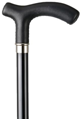 Gehstock Black Leather, Fritzgriff überzogen mit handgenähtem schwarzem Glatt-Leder, schwarzlackierter Buchenstock, Länge 100 cm