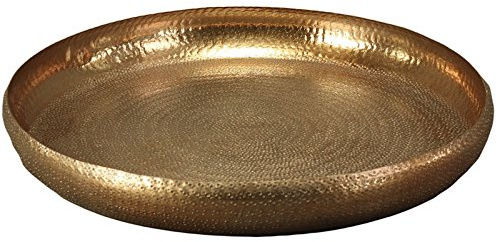 Werner Voß Deko-Tablett rund aus Alu, Gold, gehämmert, mit Rand (Durchmesser: 37 cm)