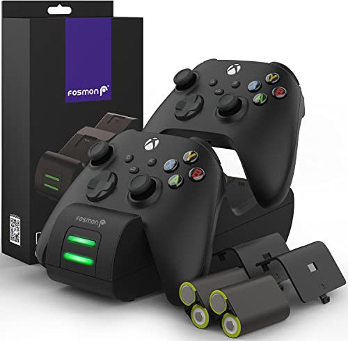Fosmon DUAL 2 MAX Stazione di Ricarica Compatibile con Controller Xbox Series X/S (2020), Xbox One/One X/One S Elite Controllers, (Dual Slot) Caricabatteria e 2x 2200mAh Batteria Ricaricabile - Nero