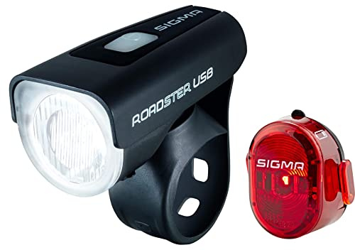 Sigma Sport LED Akku Fahrradbeleuchtung ROADSTER USB / NUGGET II Set, 25 LUX, wiederaufladbare Fahrradlampe + Rücklicht, StVZO zugelassen, Schwarz