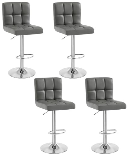 WOLTU 4er Set Barhocker Bistrostuhl Trensenstuhl Barstuhl mit Rücklehne, stufenlose Höhenverstellung und Drehbar, verchromter Stahl, Kunstleder Grau 9167-4