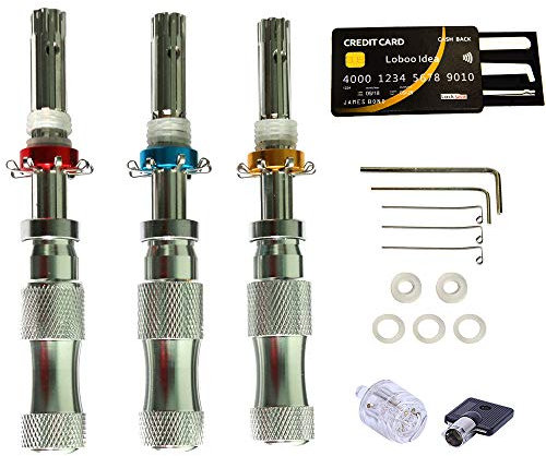 Loboo Idea Ensemble d'outils de serrurier tubulaire en cuivre de 3 pièces + 5 pièces pour le verrouillage de carte de crédit + 7 broches de verrouillage tubulaire transparent avec clé noire