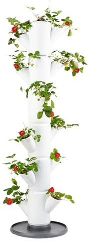Gusta Garden Sissi Strawberry Strawberry Tree Classic White - Strawberry Raised Bed System with Wall Mount - Garden & Balcony - 113 cm height - 15L Soil Capacity