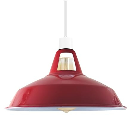 LEDSone Metall-Lampenschirm, einfach anzubringen, Retro-Industrie-Deckenbeleuchtung, Lampenschirm, Hängelampenschirm, für Küche, Esszimmer, E27 (rot) | Ersatz-Lampen, Stehlampen, einfach zu montieren, Hängeleuchte für Wohnzimmer, Schlafzimmer, Küche, Flur und Heimdekoration