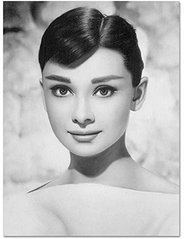 JWJQTLD Leinwanddruck，Nordic Poster Schwarz-Weiß Audrey Hepburn Wandkunst Leinwand Malerei Mädchen Wandbilder Wohnzimmer Schwarz-Weiß Geeignet Für Alle Wanddekoration, 30X40Cm Ohne Rahmen
