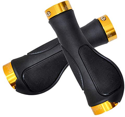 Antislip Fahrradgriffe Mit Makse, Griffe Aluminium-Legierung Gummi Lenkergriff Handgriffe Fahrradlenke Ergonomisch Für Fahrrad/Mountainbike/rennrad/faltrad Rubber, Golden