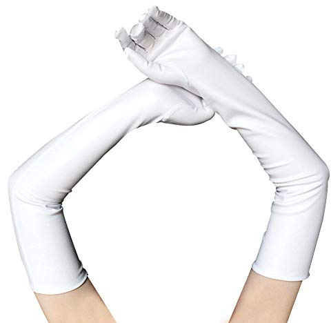 JIHUOO Sexy Kunstleder Lange Handschuhe Abendhandschuhe Erwachsene Sexy Rolle Play Handschuhe Weiß