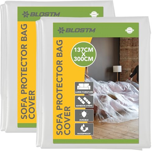 BLOSTM 2 Sofföverdrag - Dammskydd för Möbler, Soffskyddsväska Extra Tjocka Vattentäta Dammöverdrag för Soffor, Plast Soffskydd för Förvaring och Flyttning 300cm x 137cm 600g - 2-Pack | Soffskydd i plast, extra tjockt, husdjurssäkert dammskydd för möbler, 600 gsm hållbart vattentätt sofföverdrag