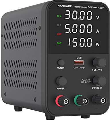 DC power supply (0-30V,0-5A) adjustable, switching power supplies, mini high precision 4-digit display with USB fast charging interface, variable lab bench power supply, output on/off/encoder knob