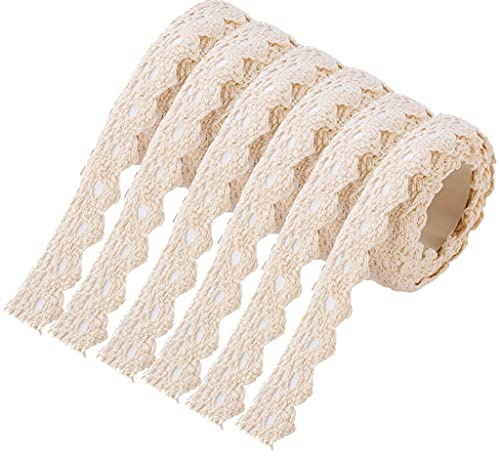 6 Rollen Beige Spitzenband Selbstklebende borte Vintage Dekoband Spitze Bänder Bordüre Spitzenbort Stoffband Selbstklebend Bänder für Basteln Hochzeit Verzierung der Geschenke DIY Handwerk Tischdeko