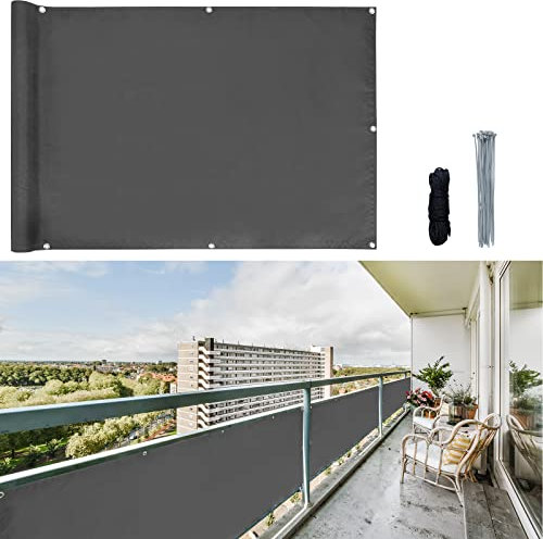 CCLIFE Pantalla para Balcón Jardín Exterior impermeable Protección de Privacidad Opaca Polyster, Protección UV, Resistente al Viento, se Puede Cortar, con Cuerda y Bridas