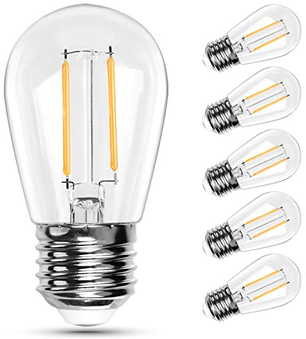 ROMANJOY 6pcs lampadine a led per esterni S14 2W=20W 2700K bianco caldo AC220-240V 180LM 2 filamenti Lampadine di ricambio impermeabili per luci fiabesche giardino patio ciotola di vetro