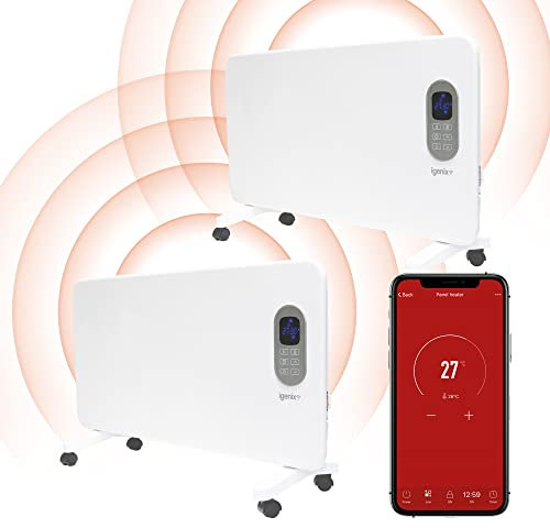 Igenix IG9520WIFI/2PACK Smart Electric Low Energy Panel Heater with Amazon Alexa, Freestanding with Castors or Wall Mountable Heater with Day and Weekly Timer and Remote Control, 2000 W, Pack of 2