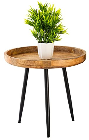 ELYFLAIR runder Couchtisch aus Massivholz – Beistelltisch Tisch Mango Altholz Rund Holz mit ausdrucksstarker Maserung ø 40cm (Einzel Natur), BST