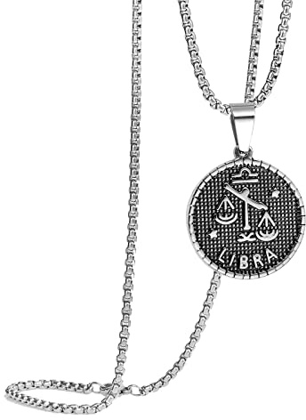 PAMTIER Herren Edelstahl Runde Münze Konstellation Halskette Sternzeichen Horoskop Anhänger mit Kette