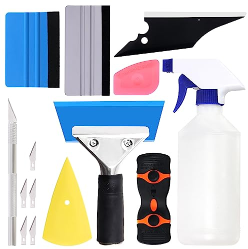 Swpeet 14Pcs Wallpaper Smoothing Tool Assorment Kit, Squeegee Scraper, Carving Knife with Blades, Tint Removal Blade and 500ML Spray Bottle for Stick Wallpaper Car Wrap Vinyl Window Tint Glass Film