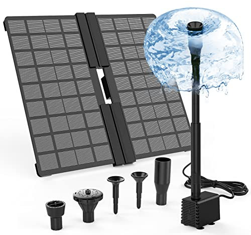 AISITIN DIY Solarbrunnen für Draussen, 10W Falten Solar Teichpumpe mit verstellbarem Ständer Solar Springbrunnen für Außen mit 4 Fontänenstile Solar Wasserpumpe für Garten, Teich, DIY-Wasserspiel