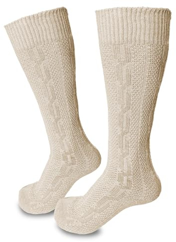 Steigenhöfer Manufaktur Trachtensocken Herren und Damen Lang – Klassische Kniebundstrümpfe im Zopfmuster – Oktoberfest Strümpfe aus Baumwolle für Männer & Frauen
