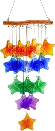 Carillon éolien pour extérieur, Feuilles en Verre teinté pour intérieur et extérieur, Carillon à Suspendre Fait à la Main, Carillon de Jardin de 31,8 cm pour fenêtres, Patio, décoration de Cour