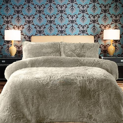 PARADISE STAR Teddy Fleece Duvet Quilt Cover Bedding Set With Matching Pillowcase Fluffy Thermal Warm and Cosy Mink King 230cm x 220cm Approximate