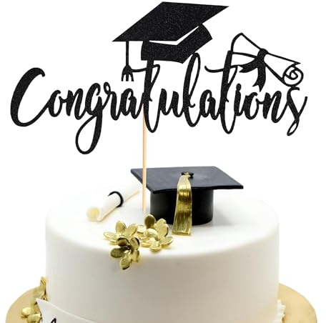 Arthsdite Cake Topper with Inscription Congratulations 5,135.3 cm on Graduation, 2025, Graduation Party, Party Decoration, Black Glitter, 1 Piece