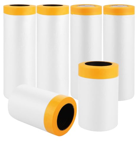 WOPPLXY Abdeckfolie mit Klebeband 6er Set, 2 x (55cm x 16m / 150cm x 16m / 280cm x 10m) Malerfolie mit Klebeband, Abklebeband mit Folie zum Lackieren von Autowänden, Staubschutz