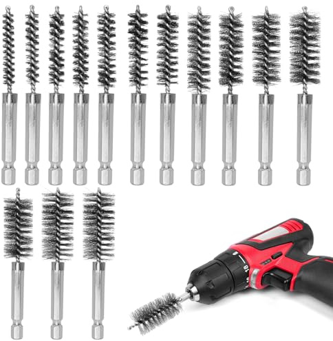 Lot de 14 brosses métalliques pour perceuse, 8-25 mm, différentes tailles, brosse cylindrique, brosse à chaudière en acier inoxydable avec tige hexagonale 1/4, brosse cylindrique pour polissage,