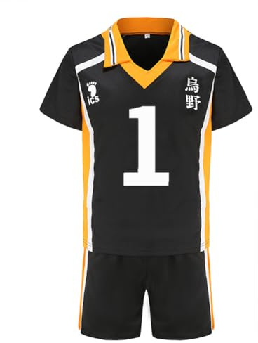 Jilijia Haikyuu T-Shirt Karasuno High Volleyball Jersey Hinata Shoyo/Tobio Kageyama Kurzarm T-Shirt + Shorts Anime Game Suitset, Karasuno High No.1, M