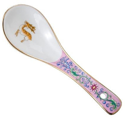 Teelöffel China Jingdezhen Keramik kleiner Suppenlöffel mit Goldrand, Haushalts-Suppenlöffel, emaillierter Löffel aus Knochenporzellan, Reislöffel, Restaurant-Keramiklöffel Kaffeelöffel (Color : A)