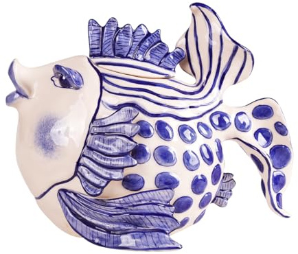 Exquisite Handbemalte Tiermotiv-Teekanne: Genuss in Stil (Fisch blau weiß)