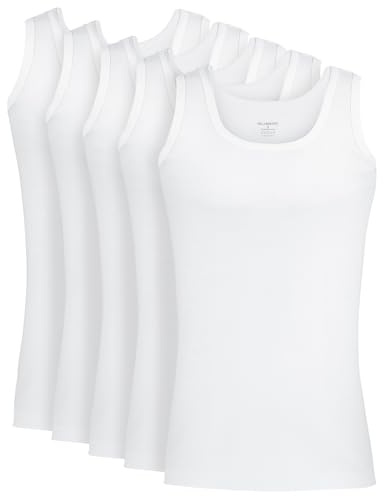 Wallenberg Men's Extra Long Fine Rib Sleeveless Vests, 5-Pack, White | Premium Quality | Invisible Long-Line Business Undershirt Tank Tops (UK, Alpha, L, Regular, Regular, 5, White)