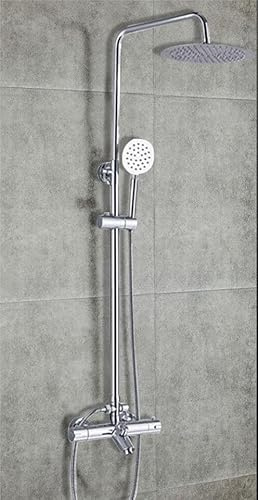 Duschsystem, Badarmaturen aus Messing mit Handbrause & Thermostatventil, Silber Bad Dusche Armaturen Set, Duschset, Duscharmatur, Wandmontage Wasserhahn, Regendusche, für Haushalt, Wohnungen, Hotels