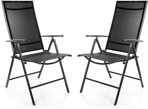BigDean 2 Gartenstühle schwarz 120 kg belastbar 7-Fach Verstellbar | Balkonstühle Gartenstuhl - Klappstuhl mit verstellbarer Rückenlehne - hochwertiger Campingstuhl für Balkon, Garten & Terrasse