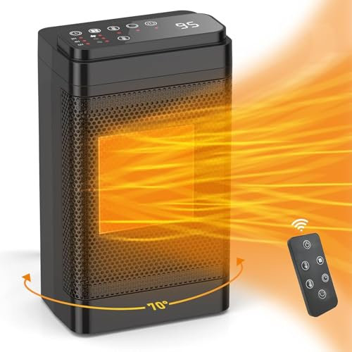 UZIMOO Heizlüfter Energiesparend Leise, 1500W Elektrischer Keramik Heizlüfter, 70° Oszillierend Elektroheizung mit Fernbedienung, Timer, Überhitzungs-Kippschutz für Büro, Wohnzimmer, Schlafzimmer