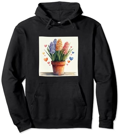 Hyacinth Plant In Pot Cottagecore Hearts Graphic Pullover Hoodie