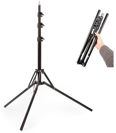 BOLLUMA 180cm Portable Light Stand, Aluminium Travel Tripod Stand, Adjustable Lightweight Studio Outdoor Photography with 1/4 Screw, 2kg Load, for Ring Light, Flash, Softbox, Podcast