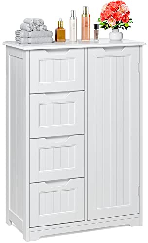 Xbro Small Bathroom Floor Cabinet Bathroom Drawers Storage Unit with 4 Drawers and Adjustable Shelf for Small Places Kitchen Living Room, Entryway, White