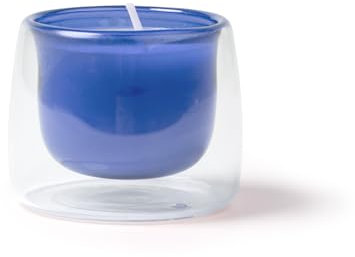 Vela aromática ecoamigable en vaso de cristal de doble capa con cera natural y aroma a vainilla (Azul)